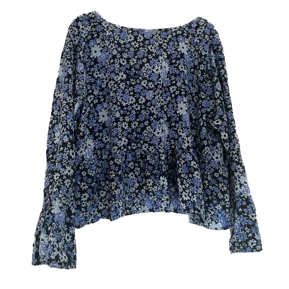 ASOS Curve Blue Flower Print Flowy Cropped Blouse Size 16